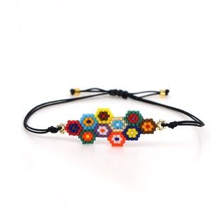 Handmade Beaded Flower Bracelet – Colorful Adjustable Cord Design